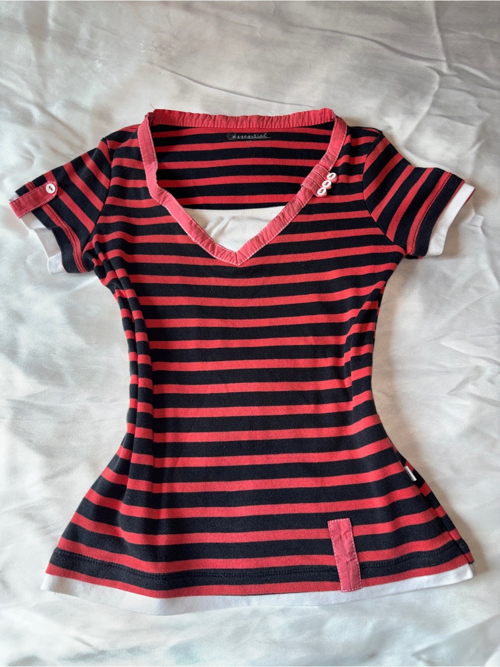 Essential Y2K Red Black Striped Fitted Tee Emo Scene Top Small